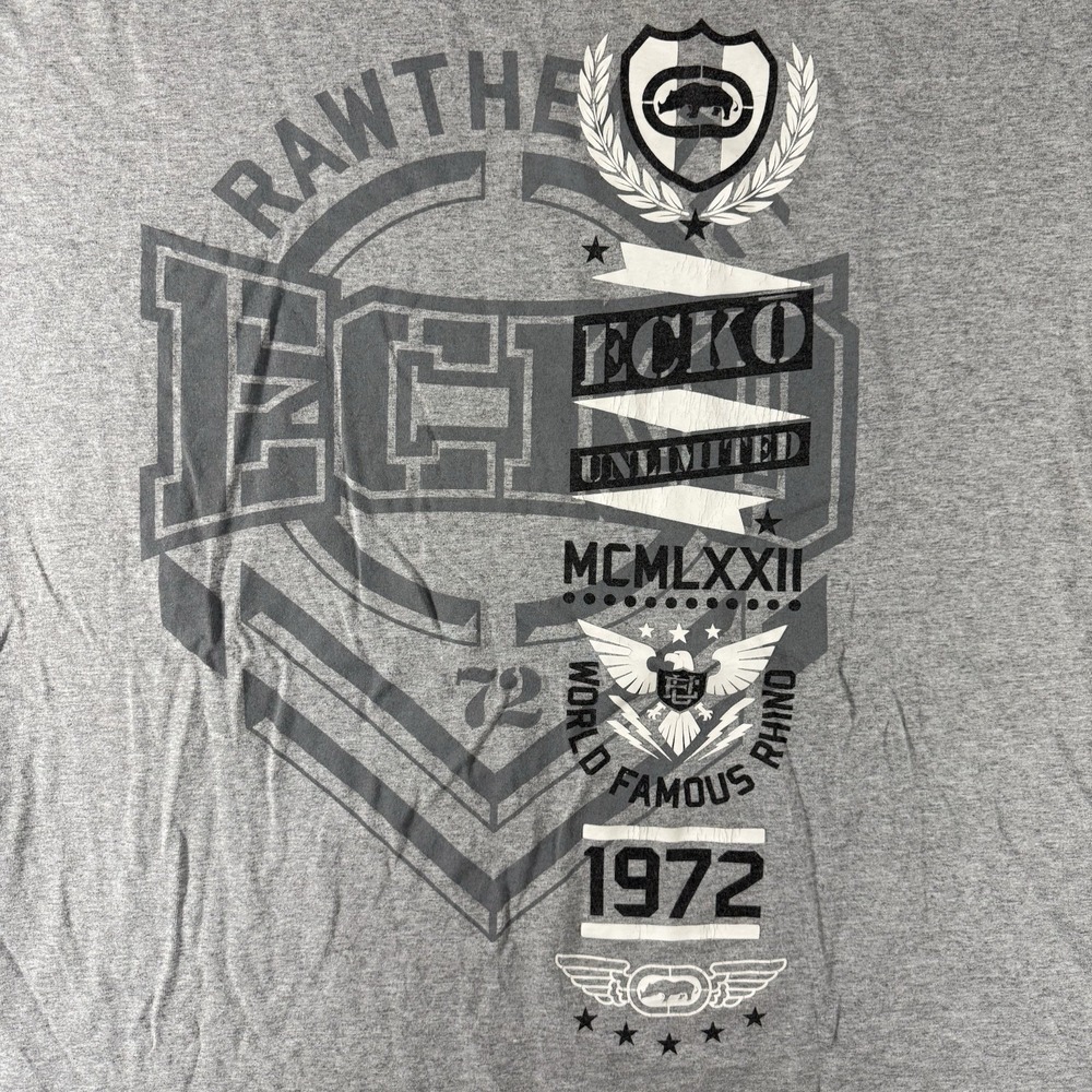 Ecko Unlimited T Shirt Mens 3XL Gray Graphic Logo Rhino Crew Neck Streetwear Y2K - Picture 2 of 6